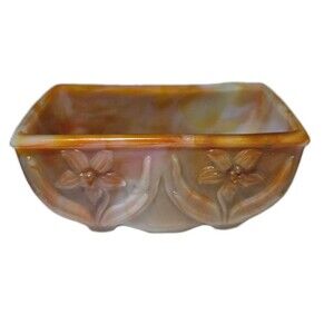 Vintage Akro Agate Slag Glass Planter Bowl Dish Vase Pot Brown Multi Swirl